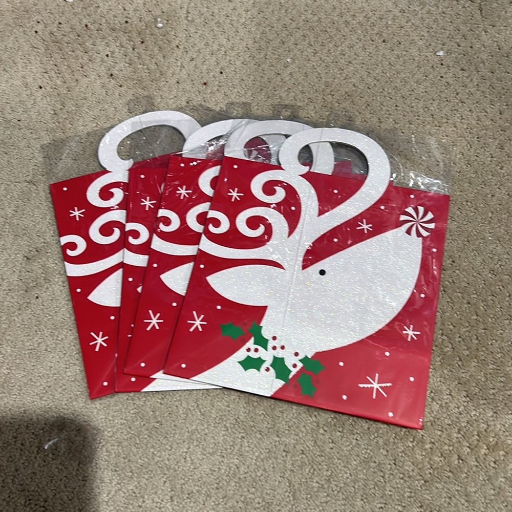4 Glitter Reindeer Christmas Gift Bags